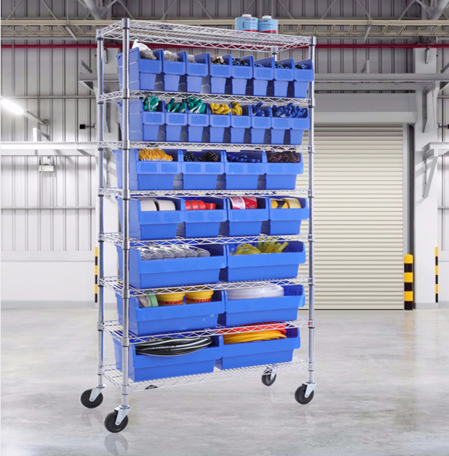 8-tier Wire Shelving Unit with Wheels / Wire Storage Rack on Wheels / Adjustable Metal Shelving